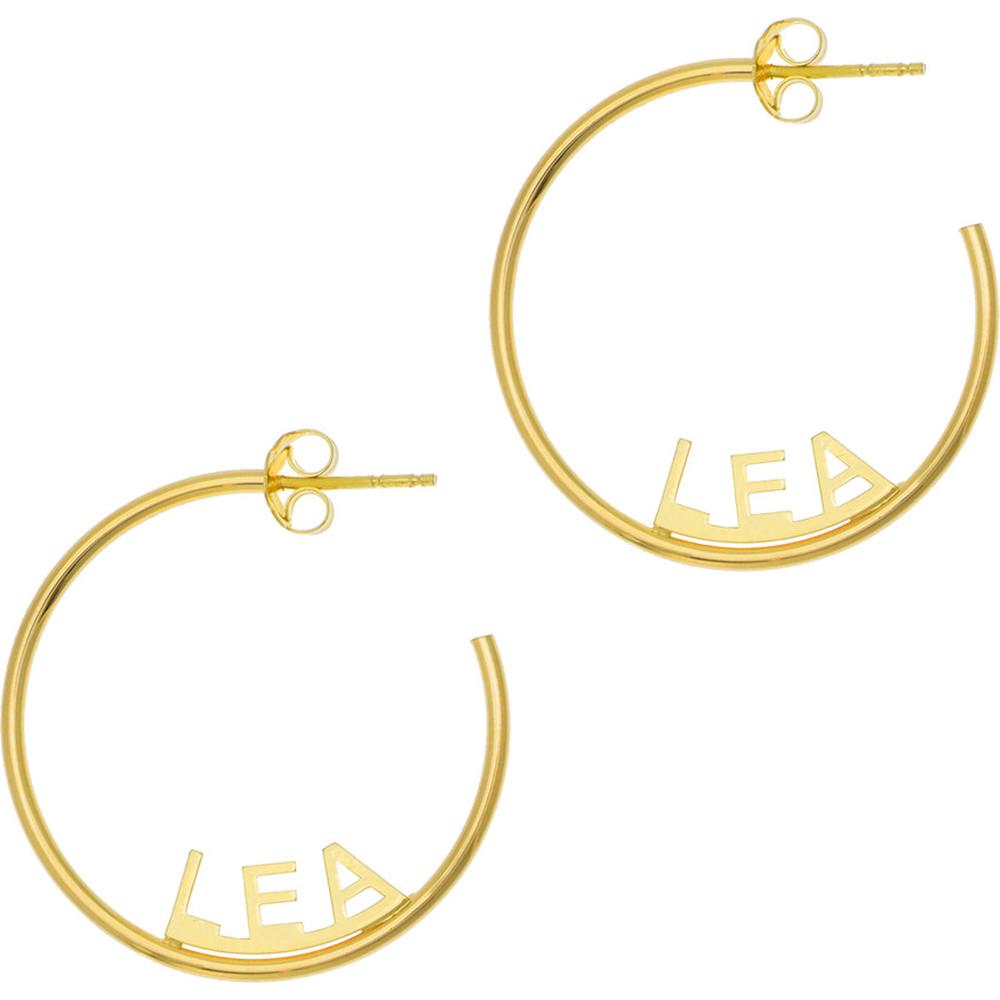 Olas d'Oro - 14K Yellow Gold Revolve Block Nameplate Hoop Earrings - 25mm