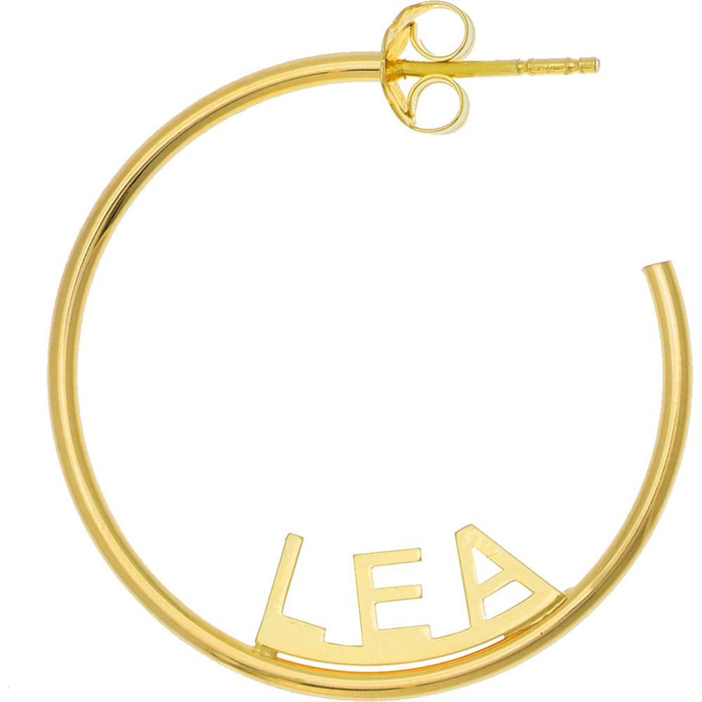 Olas d'Oro - 14K Yellow Gold Revolve Block Nameplate Hoop Earrings - 25mm