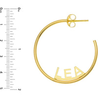 Olas d'Oro - 14K Yellow Gold Revolve Block Nameplate Hoop Earrings - 25mm