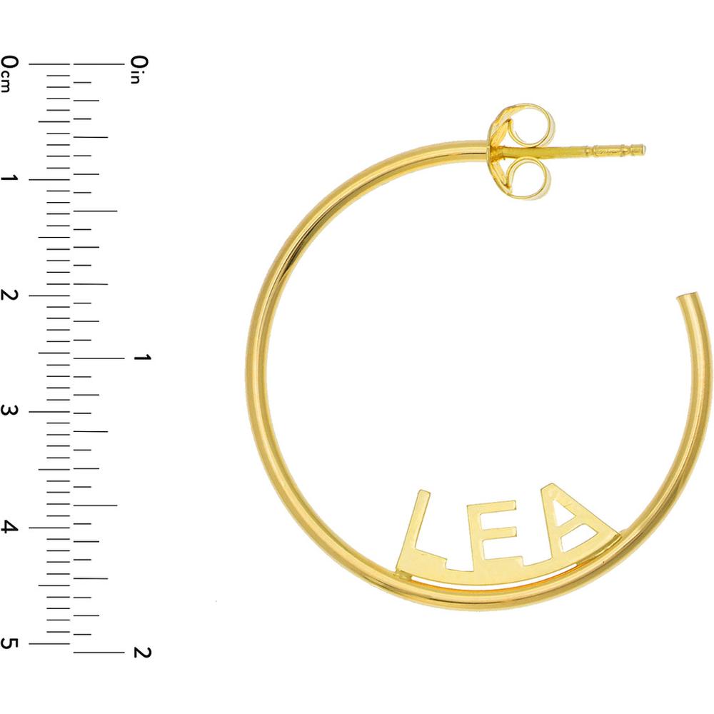 Olas d'Oro - 14K Yellow Gold Revolve Block Nameplate Hoop Earrings - 25mm