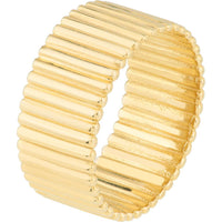 Olas d'Oro - 14K Yellow Gold Ribbed Cigar Wide Band Ring - Size 8, 6.07 Grams