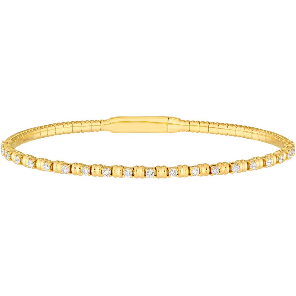 Olas d'Oro - 14K Yellow Gold Ribbed Flexi Bracelet with 5/8 Total Carat Weight of Alternating Diamonds