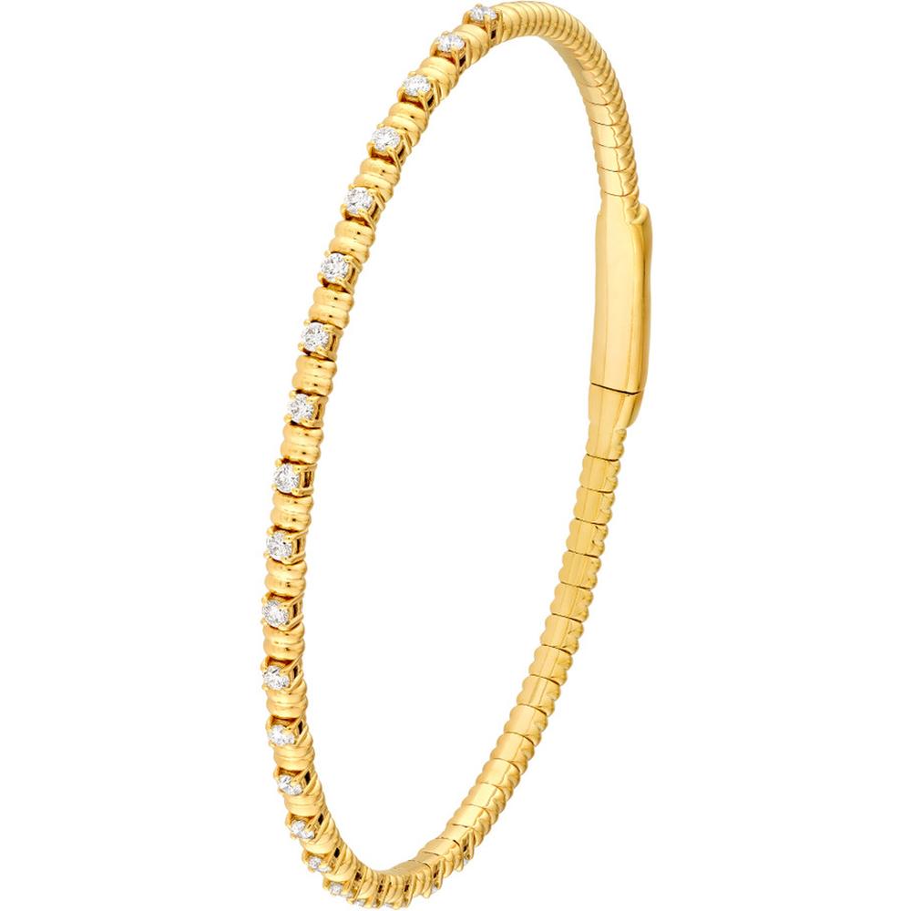 Olas d'Oro - 14K Yellow Gold Ribbed Flexi Bracelet with 5/8 Total Carat Weight of Alternating Diamonds
