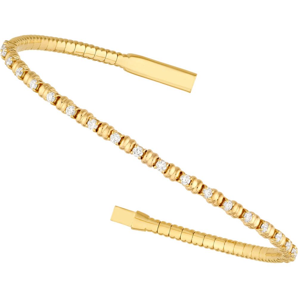 Olas d'Oro - 14K Yellow Gold Ribbed Flexi Bracelet with 5/8 Total Carat Weight of Alternating Diamonds