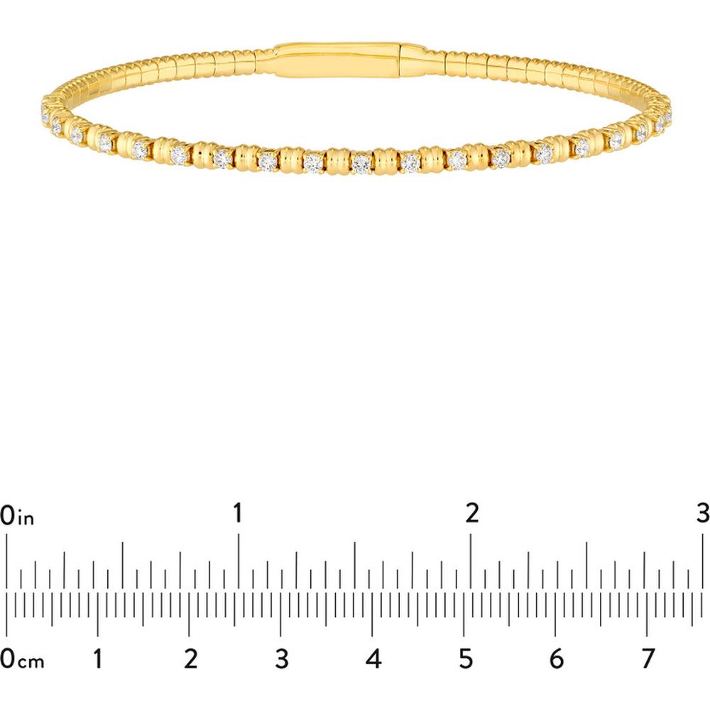 Olas d'Oro - 14K Yellow Gold Ribbed Flexi Bracelet with 5/8 Total Carat Weight of Alternating Diamonds