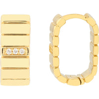 Olas d'Oro - 14K Yellow Gold Ribbed Hoop Earrings with Diamonds - 0.04 Carat Total Diamond Weight