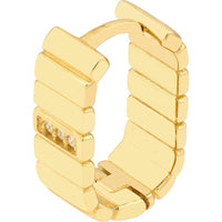 Olas d'Oro - 14K Yellow Gold Ribbed Hoop Earrings with Diamonds - 0.04 Carat Total Diamond Weight