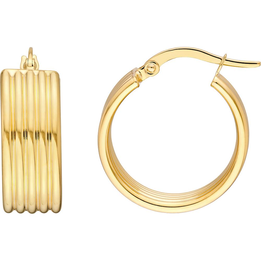 Olas d'Oro - 14K Yellow Gold Ribbed Large Hoop Earrings - 3.15 Grams