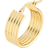 Olas d'Oro - 14K Yellow Gold Ribbed Large Hoop Earrings - 3.15 Grams