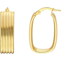 Olas d'Oro - 14K Yellow Gold Ribbed Oval Hoop Earrings - 3.50g Weight