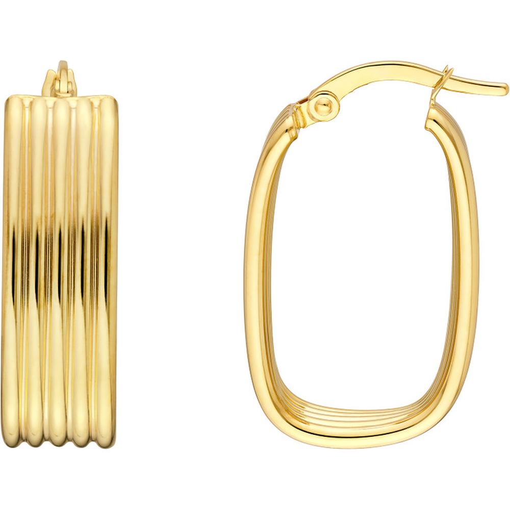 Olas d'Oro - 14K Yellow Gold Ribbed Oval Hoop Earrings - 3.50g Weight