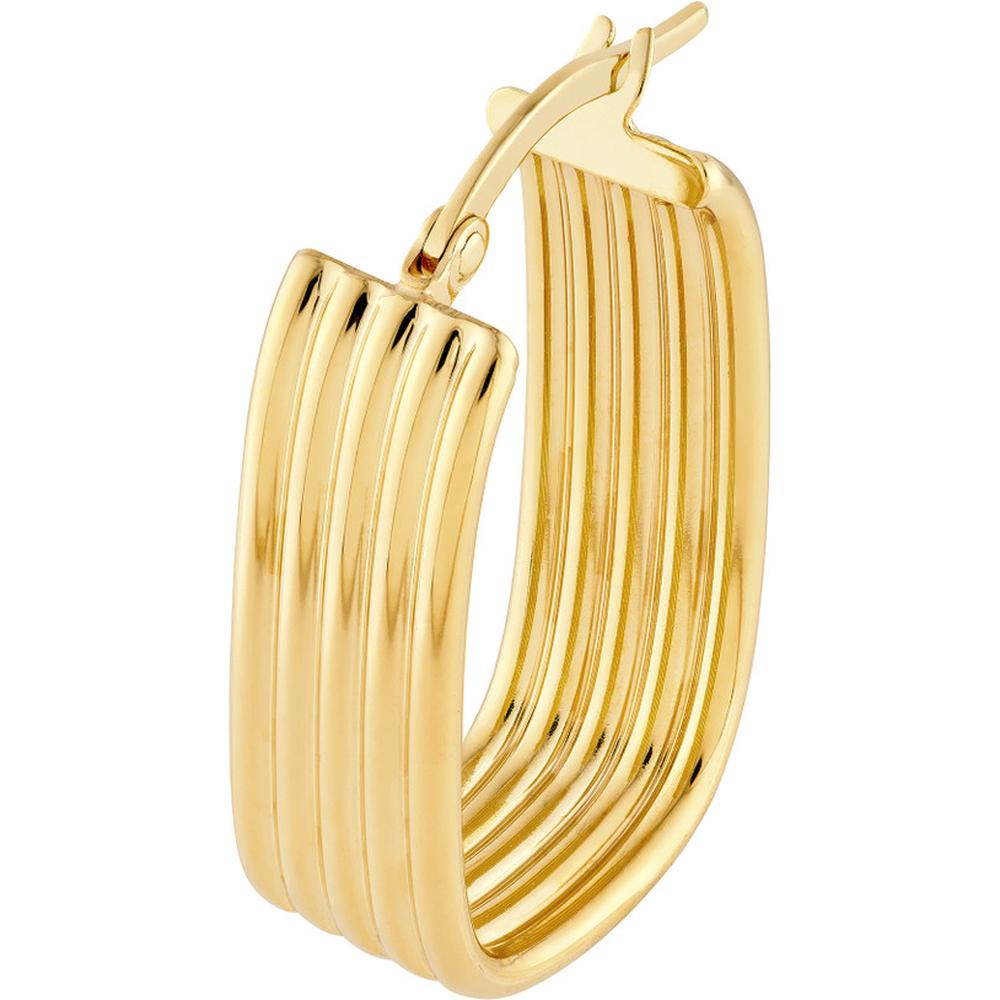 Olas d'Oro - 14K Yellow Gold Ribbed Oval Hoop Earrings - 3.50g Weight