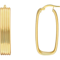 Olas d'Oro - 14K Yellow Gold Ribbed Oval Hoop Earrings - 5.05g Total Weight