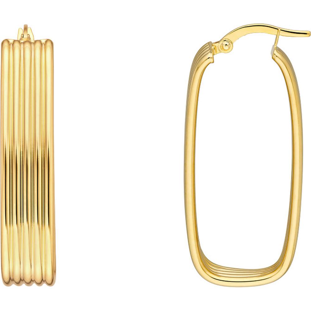 Olas d'Oro - 14K Yellow Gold Ribbed Oval Hoop Earrings - 5.05g Total Weight
