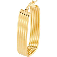 Olas d'Oro - 14K Yellow Gold Ribbed Oval Hoop Earrings - 5.05g Total Weight