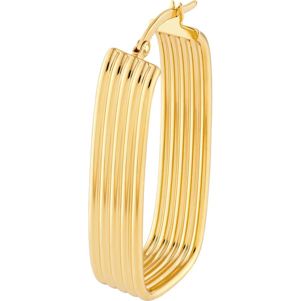 Olas d'Oro - 14K Yellow Gold Ribbed Oval Hoop Earrings - 5.05g Total Weight