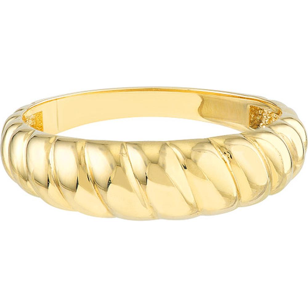 Olas d'Oro - 14K Yellow Gold Ribbed Polished Ring - Size 7 - Timeless Elegant Design