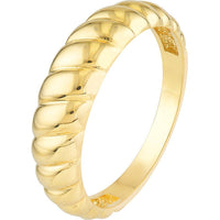 Olas d'Oro - 14K Yellow Gold Ribbed Polished Ring - Size 7 - Timeless Elegant Design