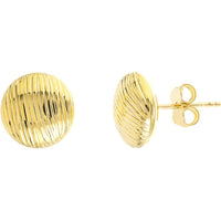 Olas d'Oro - 14K Yellow Gold Ridged Button Stud Earrings - 1.50 Grams Total Weight