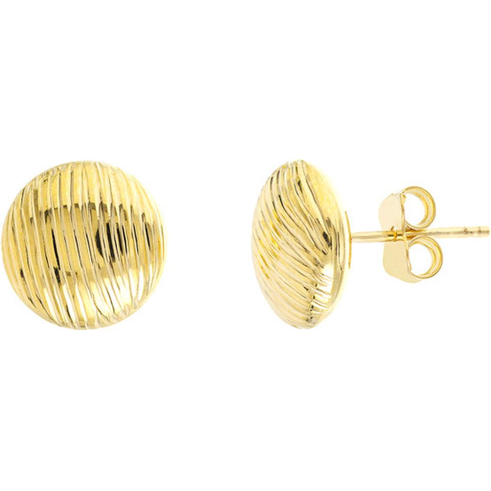 Olas d'Oro - 14K Yellow Gold Ridged Button Stud Earrings - 1.50 Grams Total Weight