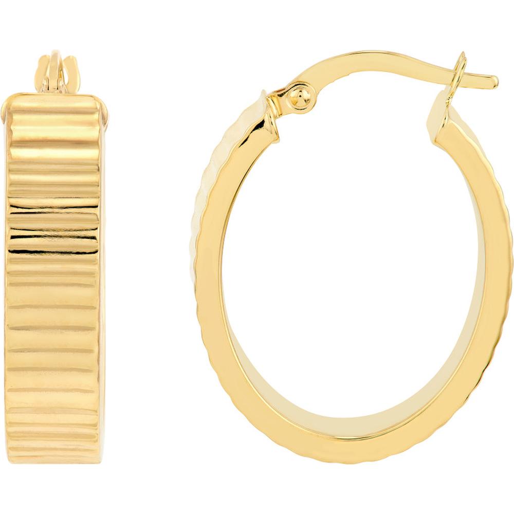 Olas d'Oro - 14K Yellow Gold Ridged Rectangular Tube Hoop Earrings - 2.80 Grams