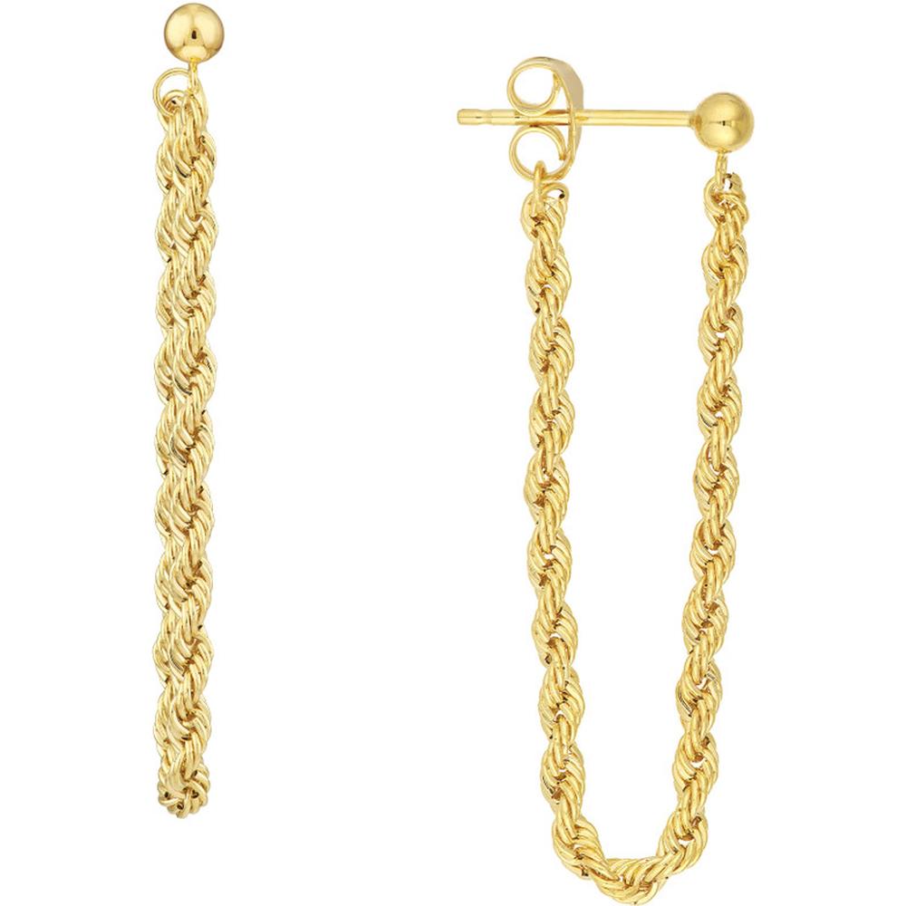 Olas d'Oro - 14K Yellow Gold Rope Chain Front to Back Earrings - 2.10mm Width