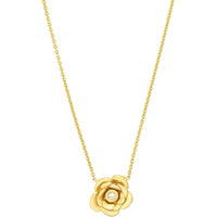 Olas d'Oro - 14K Yellow Gold Rose Station Necklace with 3-Point Diamond Accent - Adjustable 2" Length