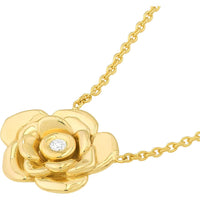 Olas d'Oro - 14K Yellow Gold Rose Station Necklace with 3-Point Diamond Accent - Adjustable 2" Length