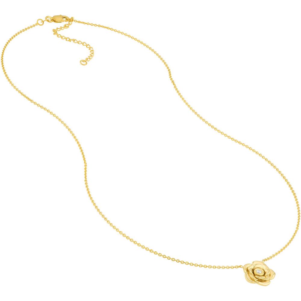 Olas d'Oro - 14K Yellow Gold Rose Station Necklace with 3-Point Diamond Accent - Adjustable 2" Length