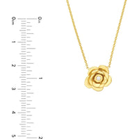 Olas d'Oro - 14K Yellow Gold Rose Station Necklace with 3-Point Diamond Accent - Adjustable 2" Length