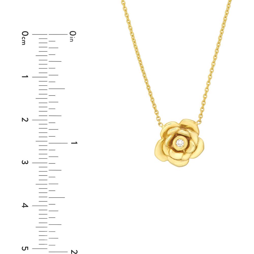 Olas d'Oro - 14K Yellow Gold Rose Station Necklace with 3-Point Diamond Accent - Adjustable 2" Length