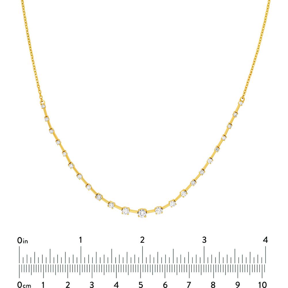 Olas d'Oro - 14K Yellow Gold Round Ascending Diamond Necklace with 1.02 Carat Total Diamond Weight