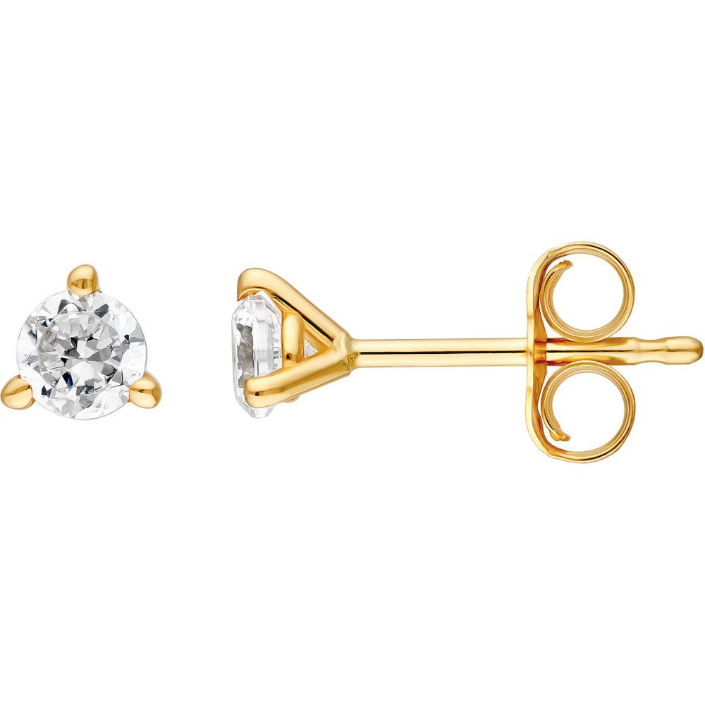 Olas d'Oro - 14K Yellow Gold Round Diamond 3-Prong Stud Earrings - 0.22 Carat Total Diamond Weight
