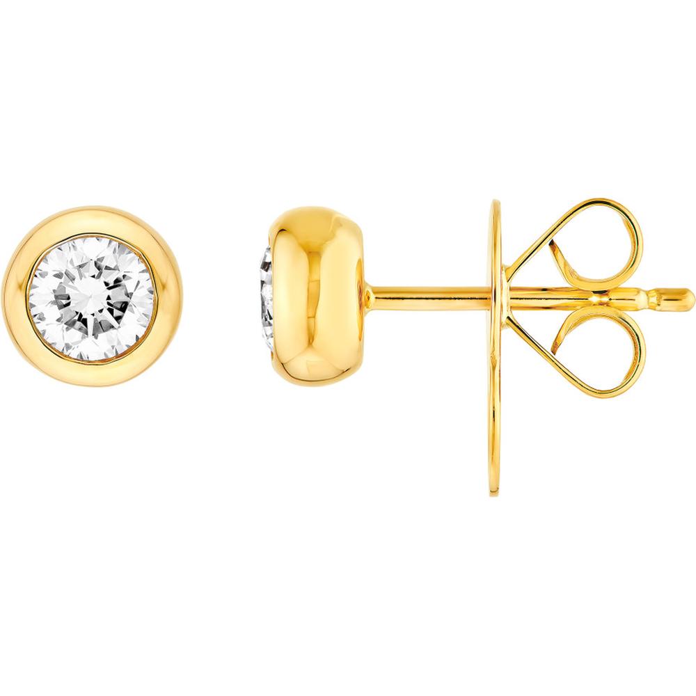 Olas d'Oro - 14K Yellow Gold Round Diamond Bezel Set Stud Earrings - 0.54 Carat Total Carat Weight