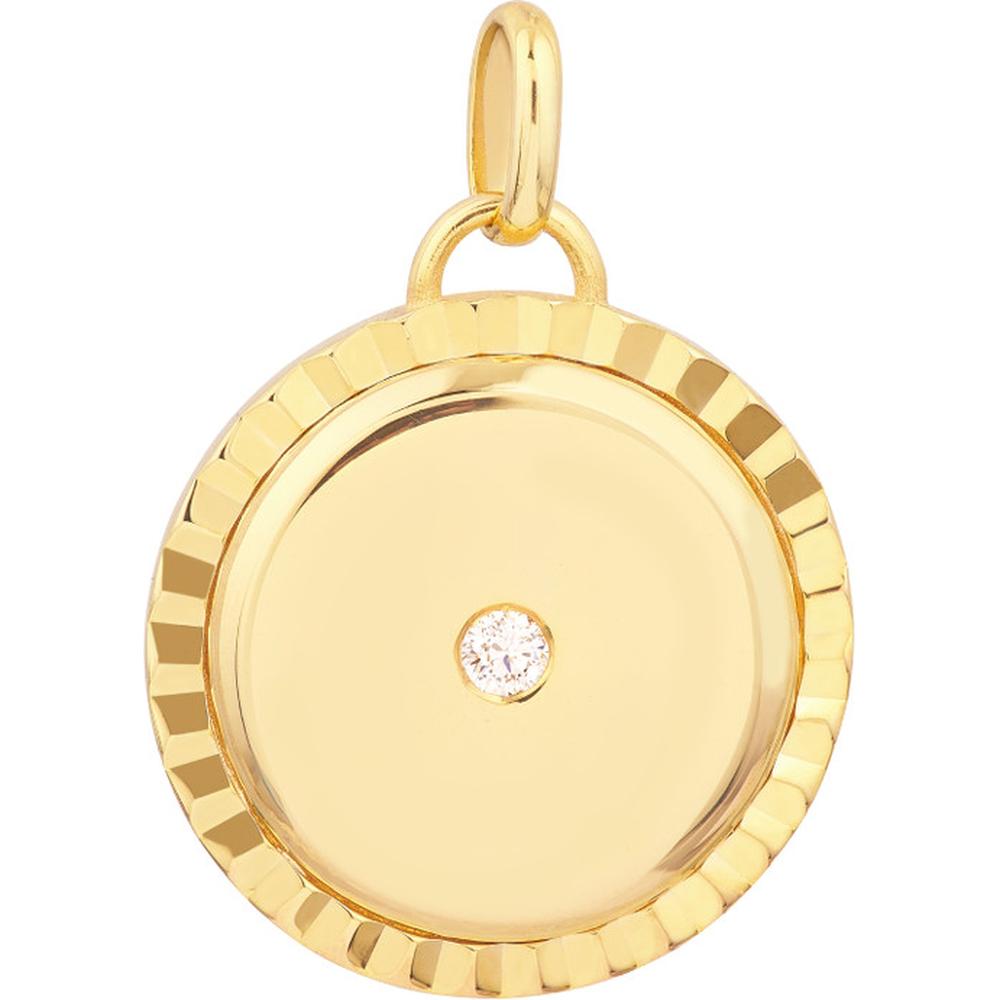 Olas d'Oro - 14K Yellow Gold Round Diamond Pendant with Milgrain Detail - 1/20 Carat Total Diamond Weight