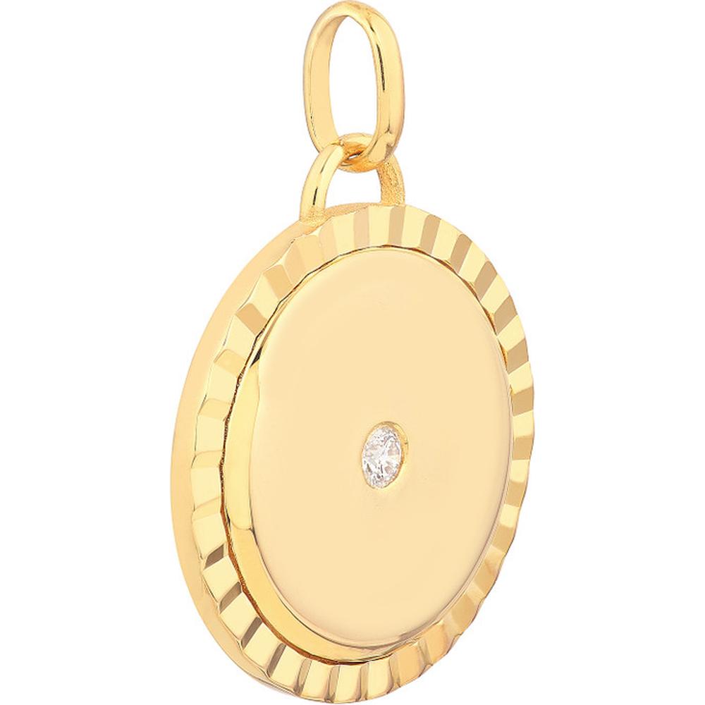 Olas d'Oro - 14K Yellow Gold Round Diamond Pendant with Milgrain Detail - 1/20 Carat Total Diamond Weight