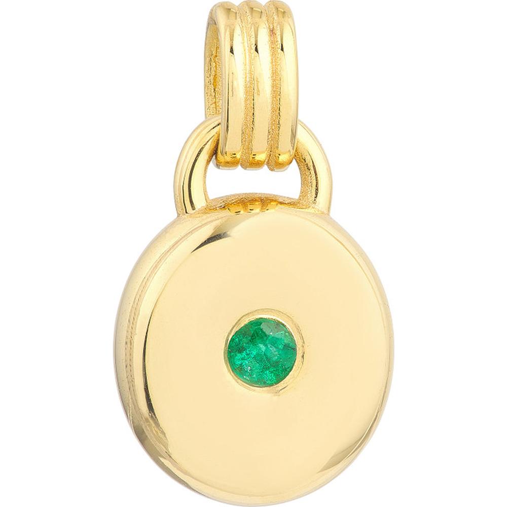 Olas d'Oro - 14K Yellow Gold Round Emerald Pendant - 0.08 Carat Total Emerald Weight