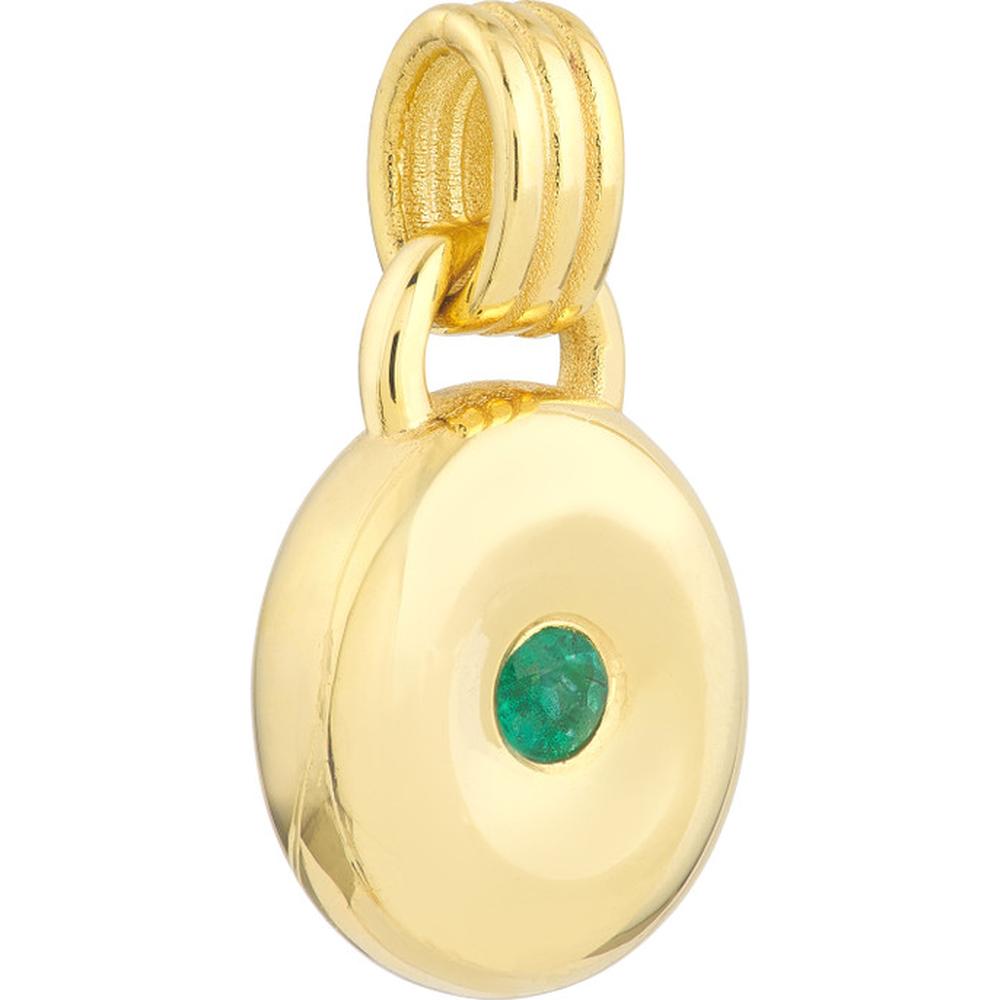 Olas d'Oro - 14K Yellow Gold Round Emerald Pendant - 0.08 Carat Total Emerald Weight