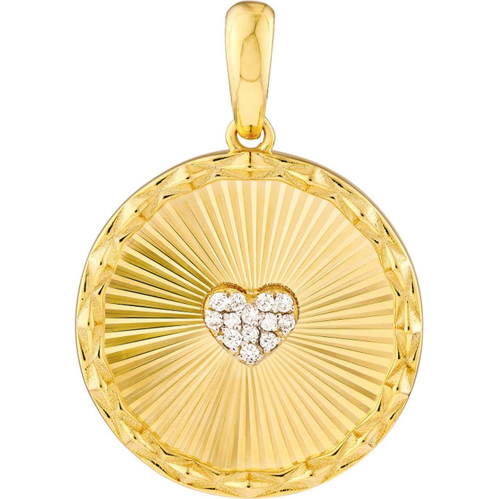Olas d'Oro - 14K Yellow Gold Round Radiant Diamond Heart Pendant - 0.07 Carat Diamond Weight