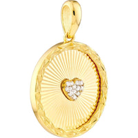 Olas d'Oro - 14K Yellow Gold Round Radiant Diamond Heart Pendant - 0.07 Carat Diamond Weight