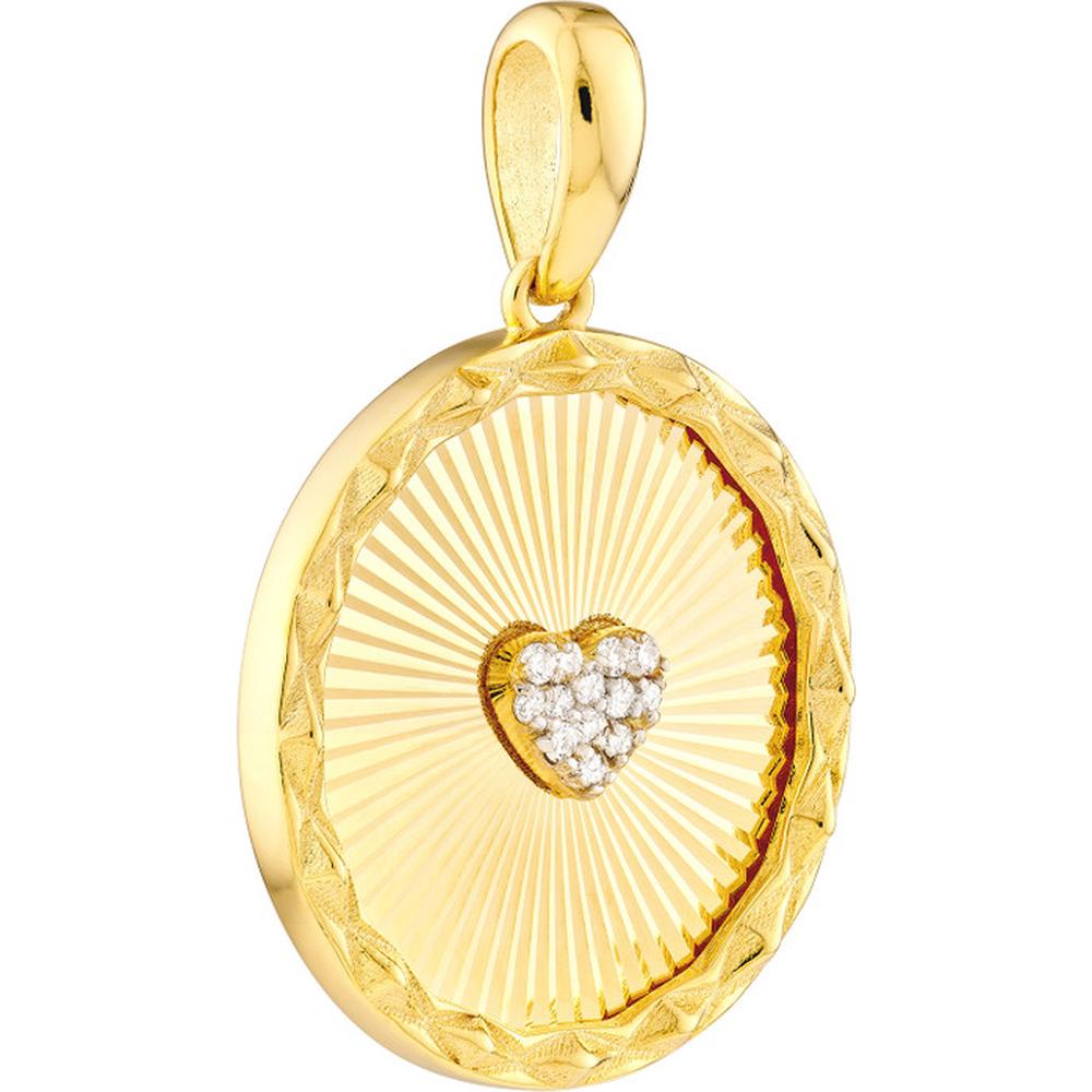 Olas d'Oro - 14K Yellow Gold Round Radiant Diamond Heart Pendant - 0.07 Carat Diamond Weight