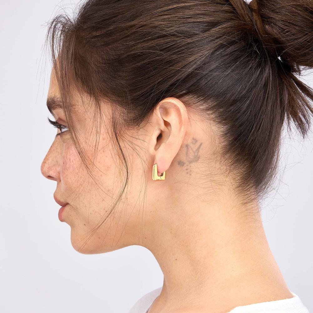 Olas d'Oro - 14K Yellow Gold Rounded Square Puffy Huggie Earrings 2.85 Grams Total Weight