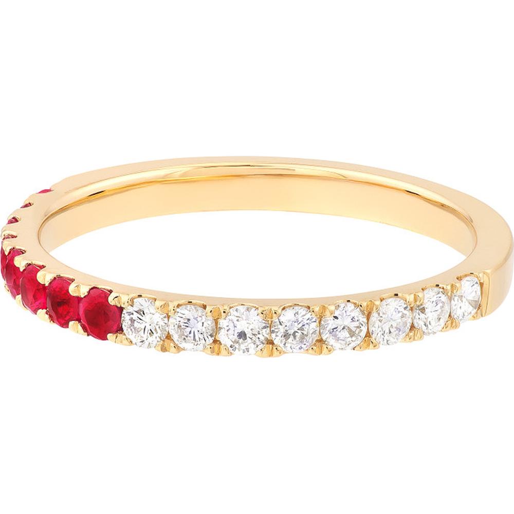 Olas d'Oro - 14K Yellow Gold Ruby and Diamond 50/50 Stackable Band - 0.40 Carat Diamond, 0.24 Carat Ruby