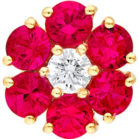 Olas d'Oro - 14K Yellow Gold Ruby & Diamond Cluster Stud Earrings - 0.96 Carat Ruby, 0.13 Carat Diamond Total Carat Weight