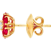 Olas d'Oro - 14K Yellow Gold Ruby & Diamond Cluster Stud Earrings - 0.96 Carat Ruby, 0.13 Carat Diamond Total Carat Weight