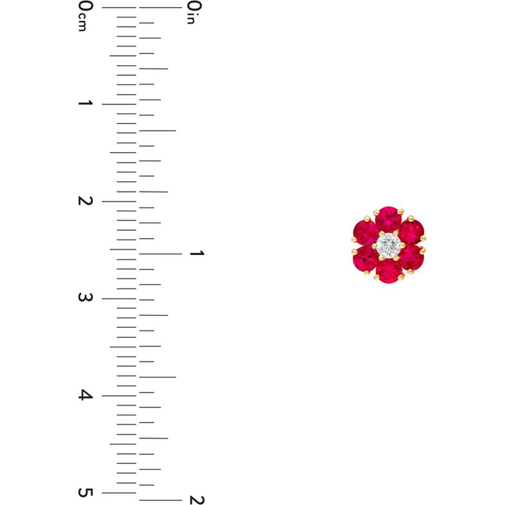 Olas d'Oro - 14K Yellow Gold Ruby & Diamond Cluster Stud Earrings - 0.96 Carat Ruby, 0.13 Carat Diamond Total Carat Weight