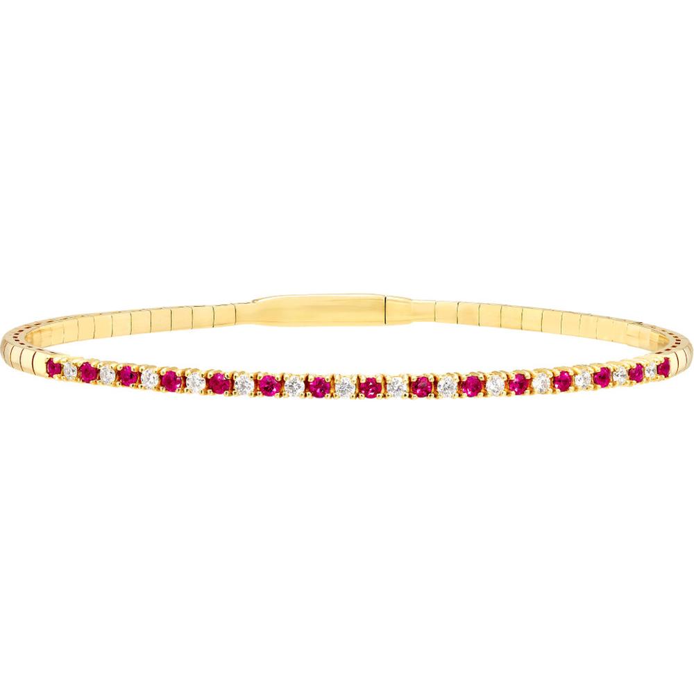 Olas d'Oro - 14K Yellow Gold Ruby & Diamond Flexi Tennis Bracelet - 0.83 Carat Total Gem Weight