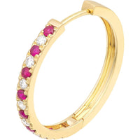 Olas d'Oro - 14K Yellow Gold Ruby & Diamond Hoop Earrings - 0.80 Carat Total Carat Weight