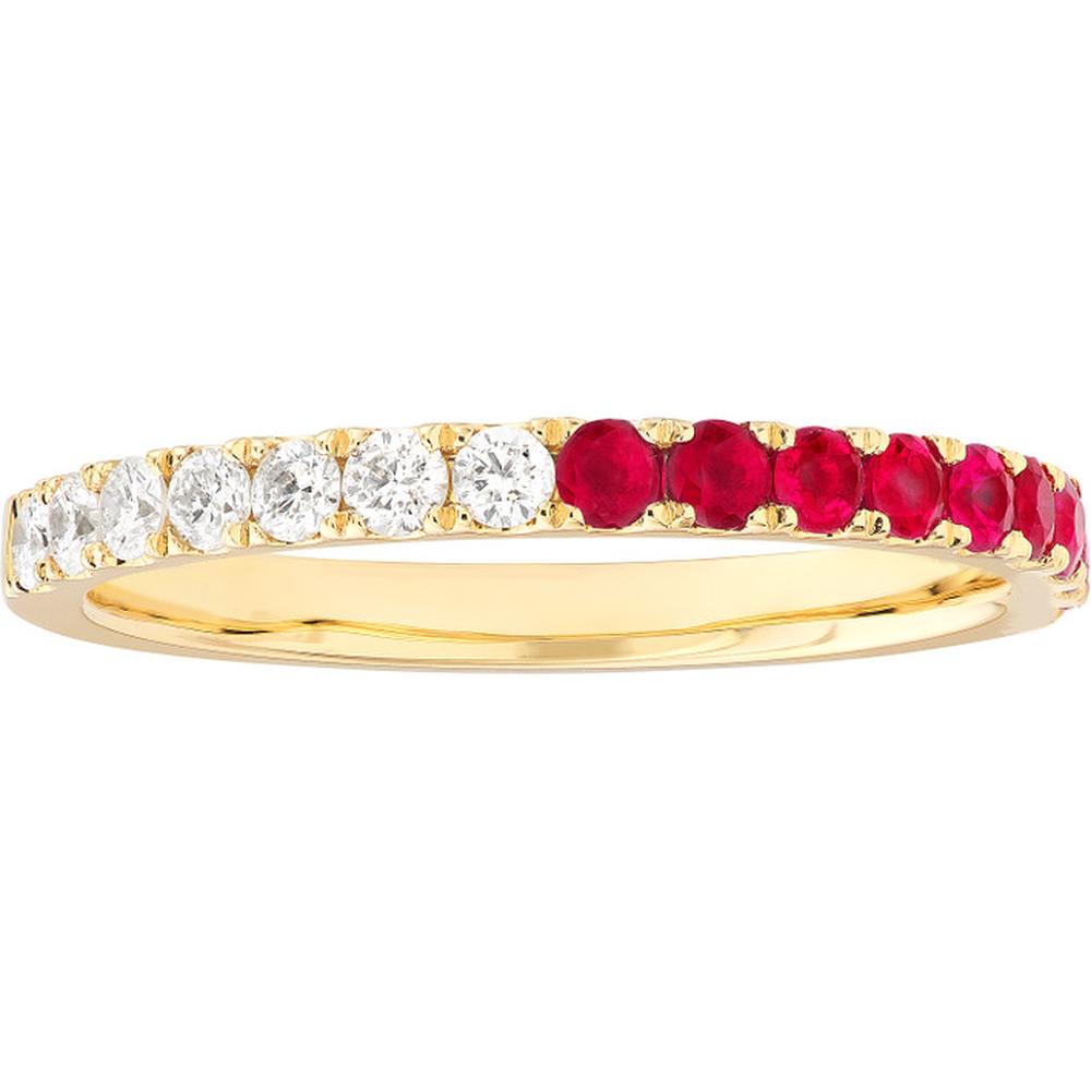 Olas d'Oro - 14K Yellow Gold Ruby & Diamond Stackable Band - 0.64 Carat Total Gem Weight
