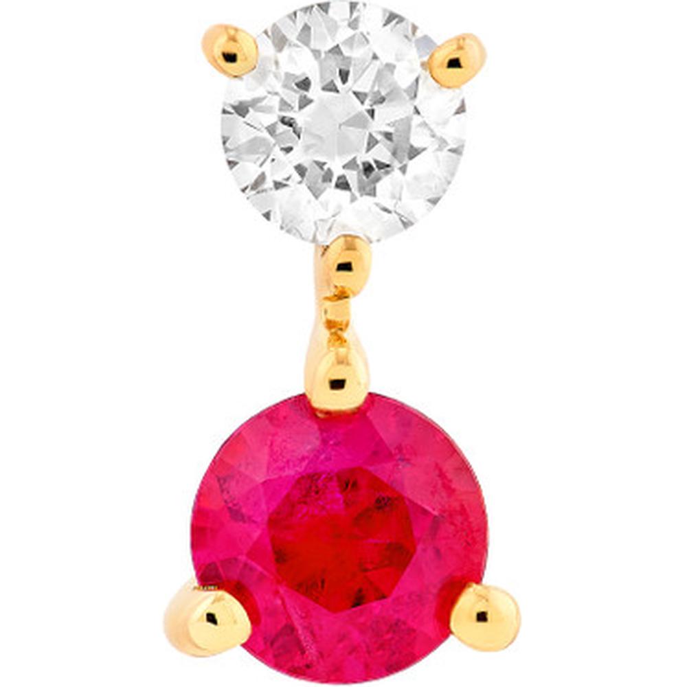 Olas d'Oro - 14K Yellow Gold Ruby & Diamond Stud Earrings - 0.43 Carat Total Carat Weight